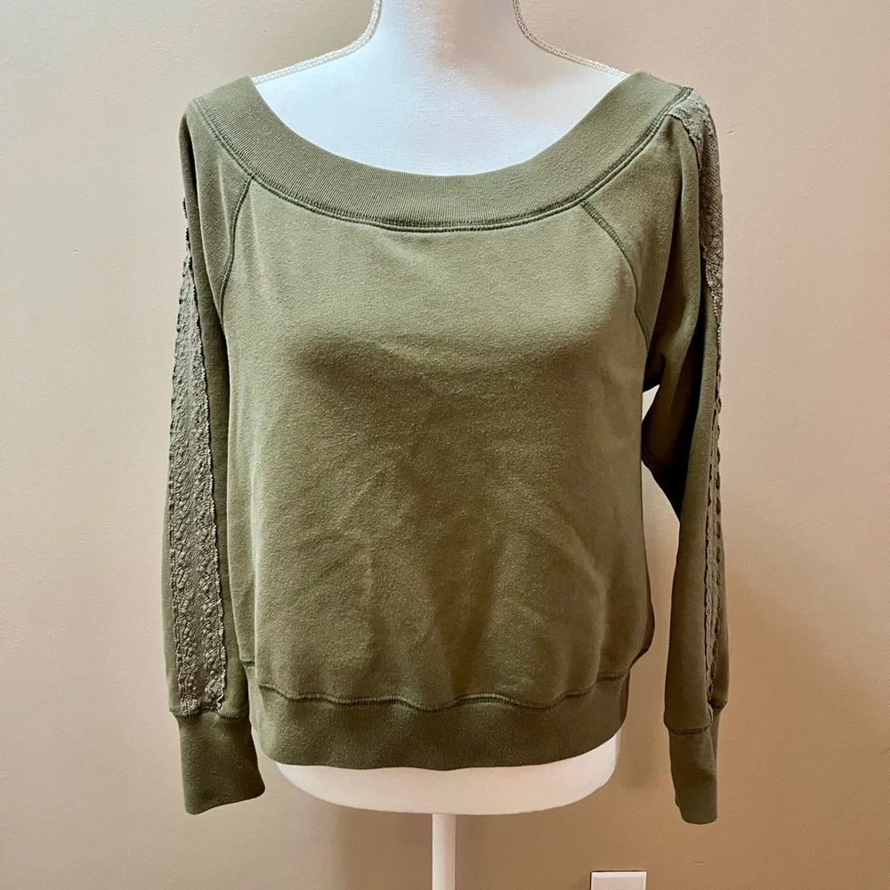 Abercrombie and Fitch Olive Wide Neck Sweatshirt Size Small